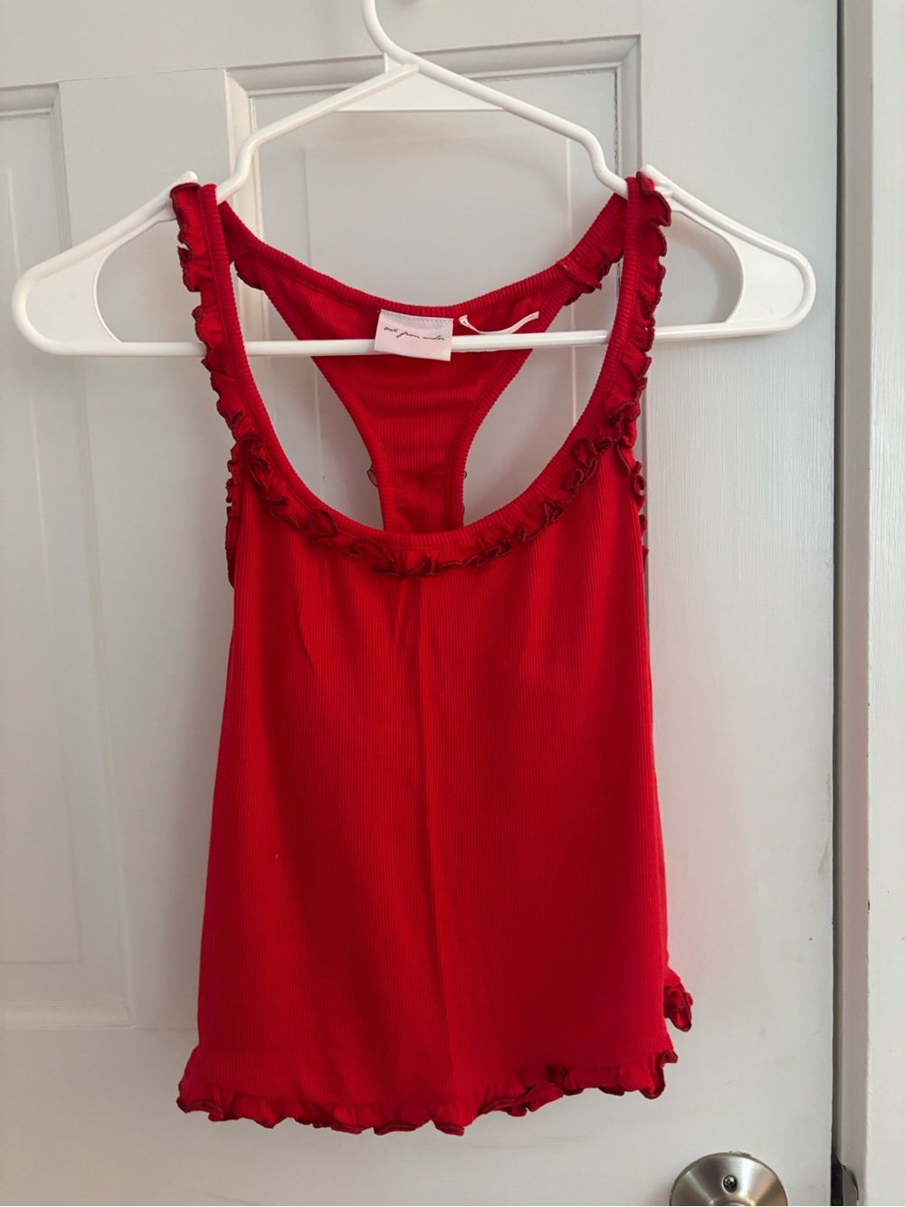 Urban Outfitters Red Ruffle-Trim Ribbed Tank Top